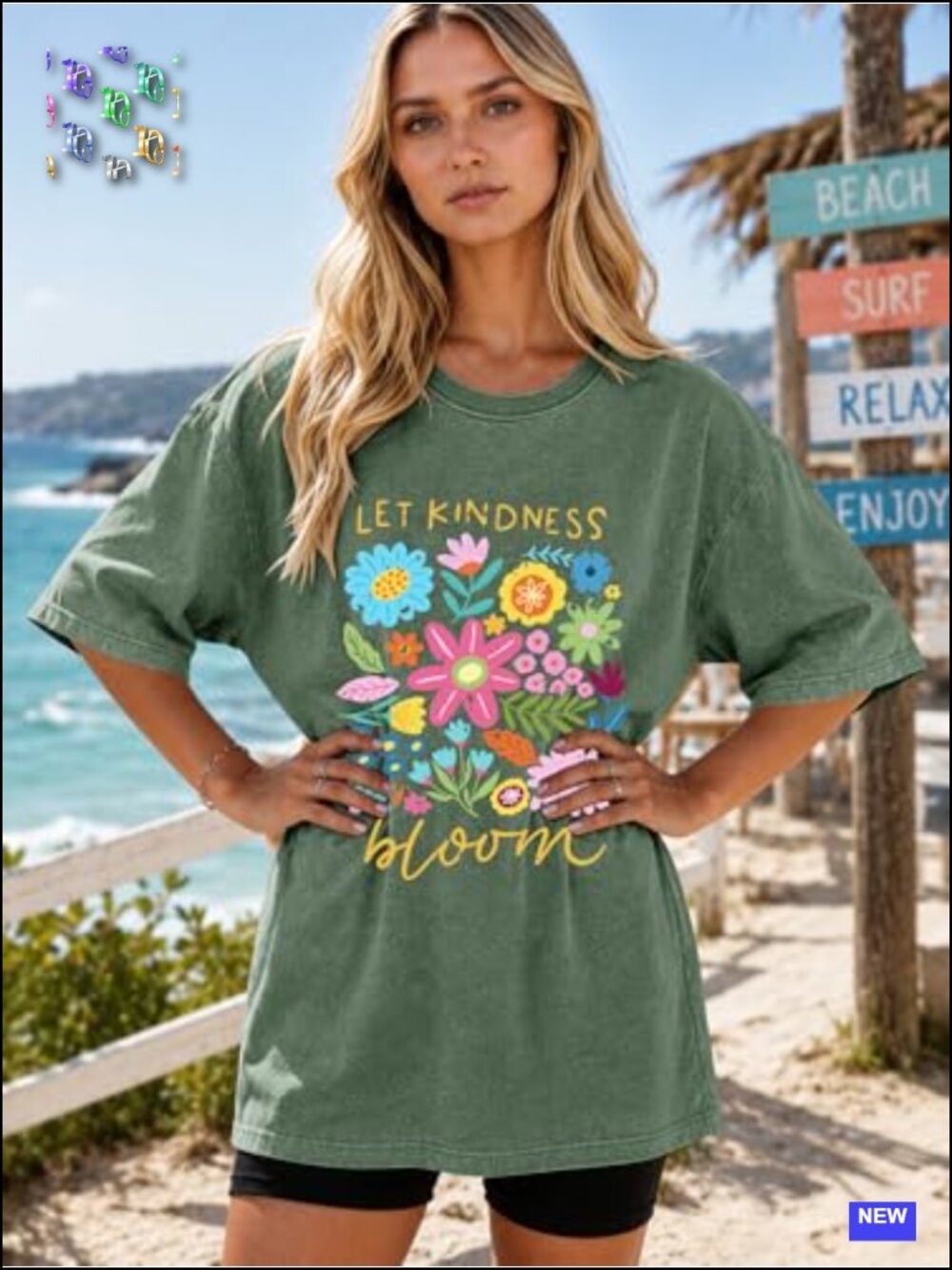 Oversized Graphic Tee Women Cotton Short Sleeve Summer Casual Loose Fit Boho Top - Picture 4 of 6